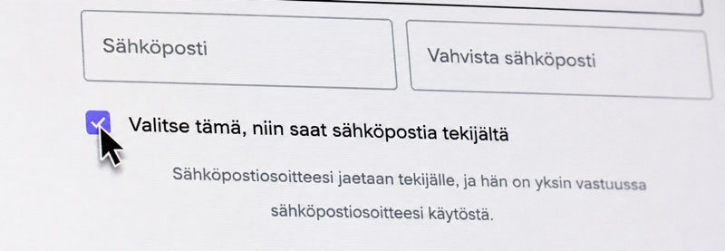 Spotify-tilauksen sähköpostilupa Pahis-mukin arvontaa varten.